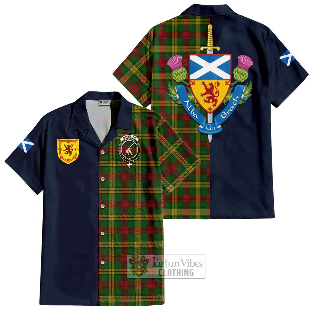 Tartan Vibes Clothing MacMillan Society of Glasgow Tartan Short Sleeve Button Shirt with Scottish Lion Royal Arm Half Style