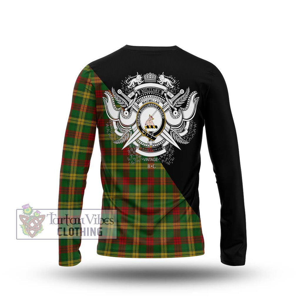 MacMillan Society of Glasgow Tartan Long Sleeve T-Shirt with Family Crest and Military Logo Style - Tartanvibesclothing Shop