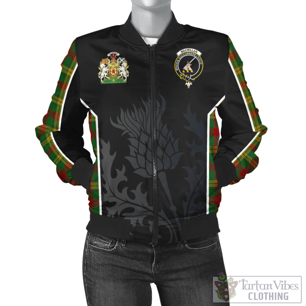 Tartan Vibes Clothing MacMillan Society of Glasgow Tartan Bomber Jacket with Family Crest and Scottish Thistle Vibes Sport Style