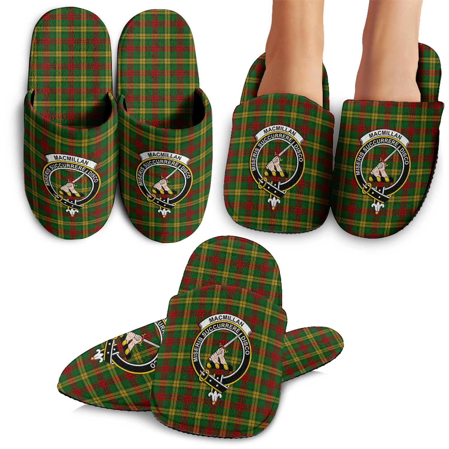 MacMillan Society of Glasgow Tartan Home Slippers with Family Crest - Tartanvibesclothing