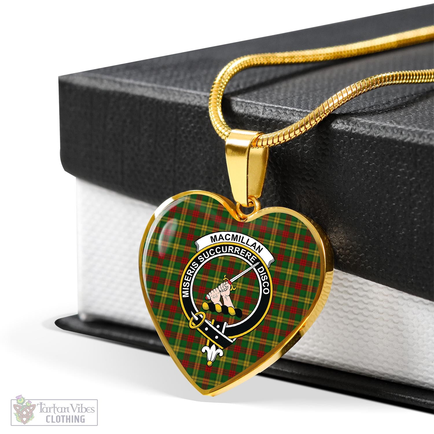 Tartan Vibes Clothing MacMillan Society of Glasgow Tartan Heart Necklace with Family Crest