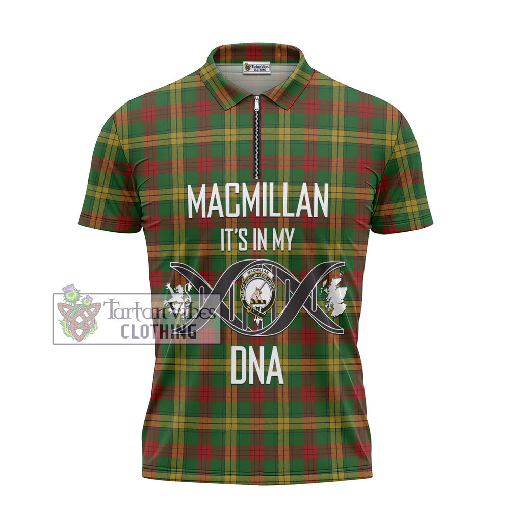 MacMillan Society of Glasgow Tartan Zipper Polo Shirt with Family Crest DNA In Me Style - Tartanvibesclothing Shop