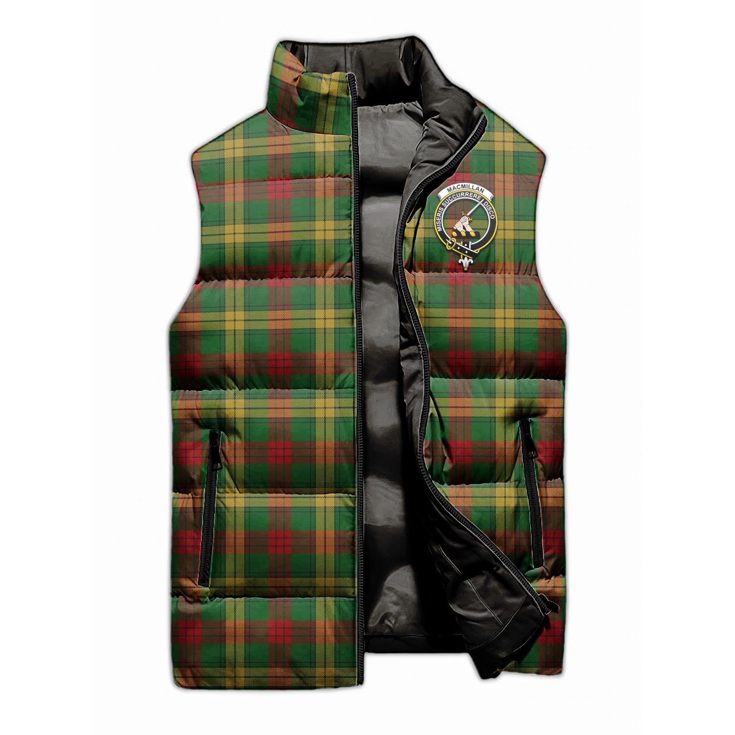 MacMillan Society of Glasgow Tartan Sleeveless Puffer Jacket with Family Crest - Tartanvibesclothing