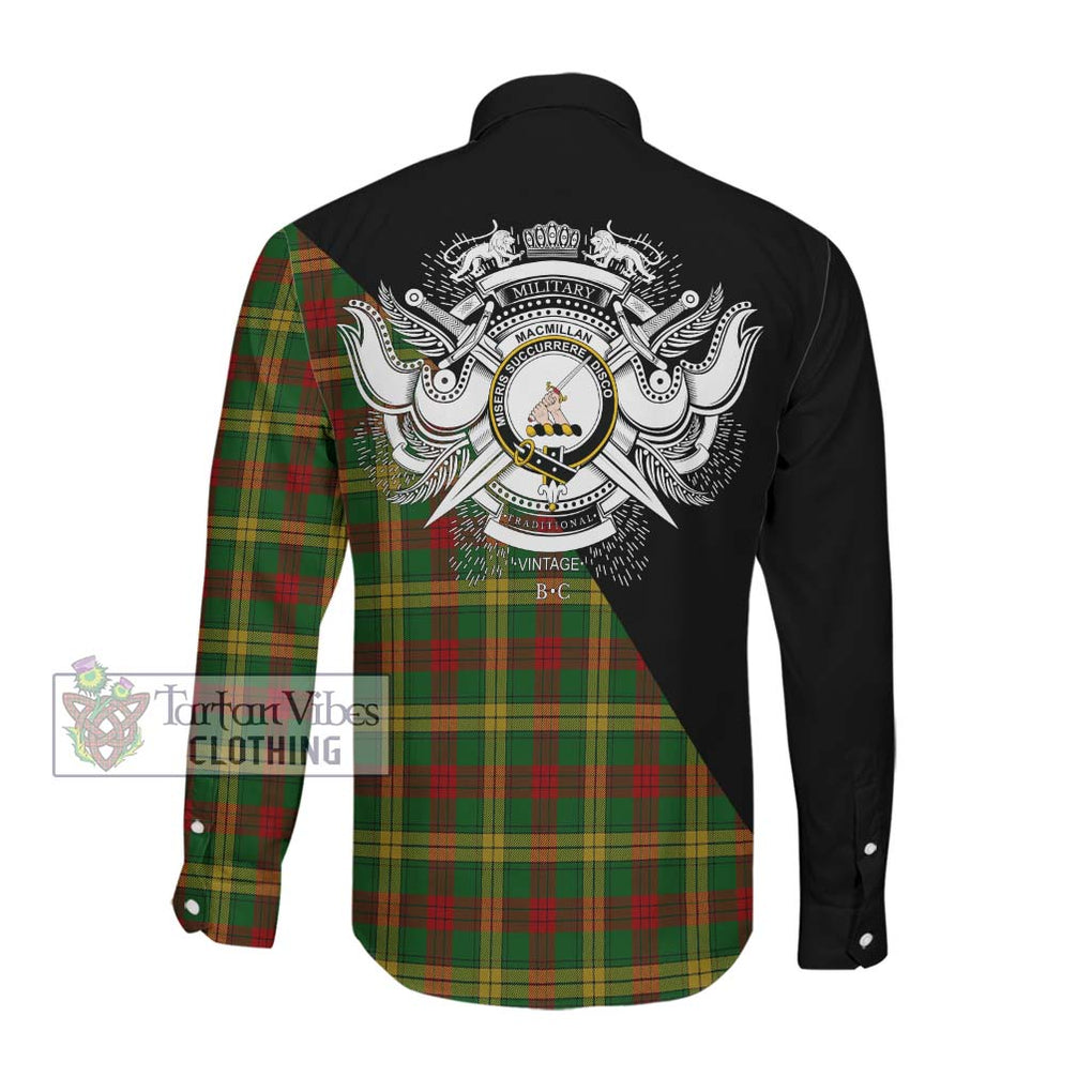 MacMillan Society of Glasgow Tartan Long Sleeve Button Shirt with Family Crest and Military Logo Style Men's Shirt - Tartanvibesclothing Shop