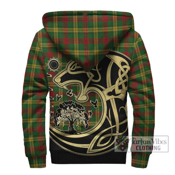 MacMillan Society of Glasgow Tartan Sherpa Hoodie with Family Crest Celtic Wolf Style