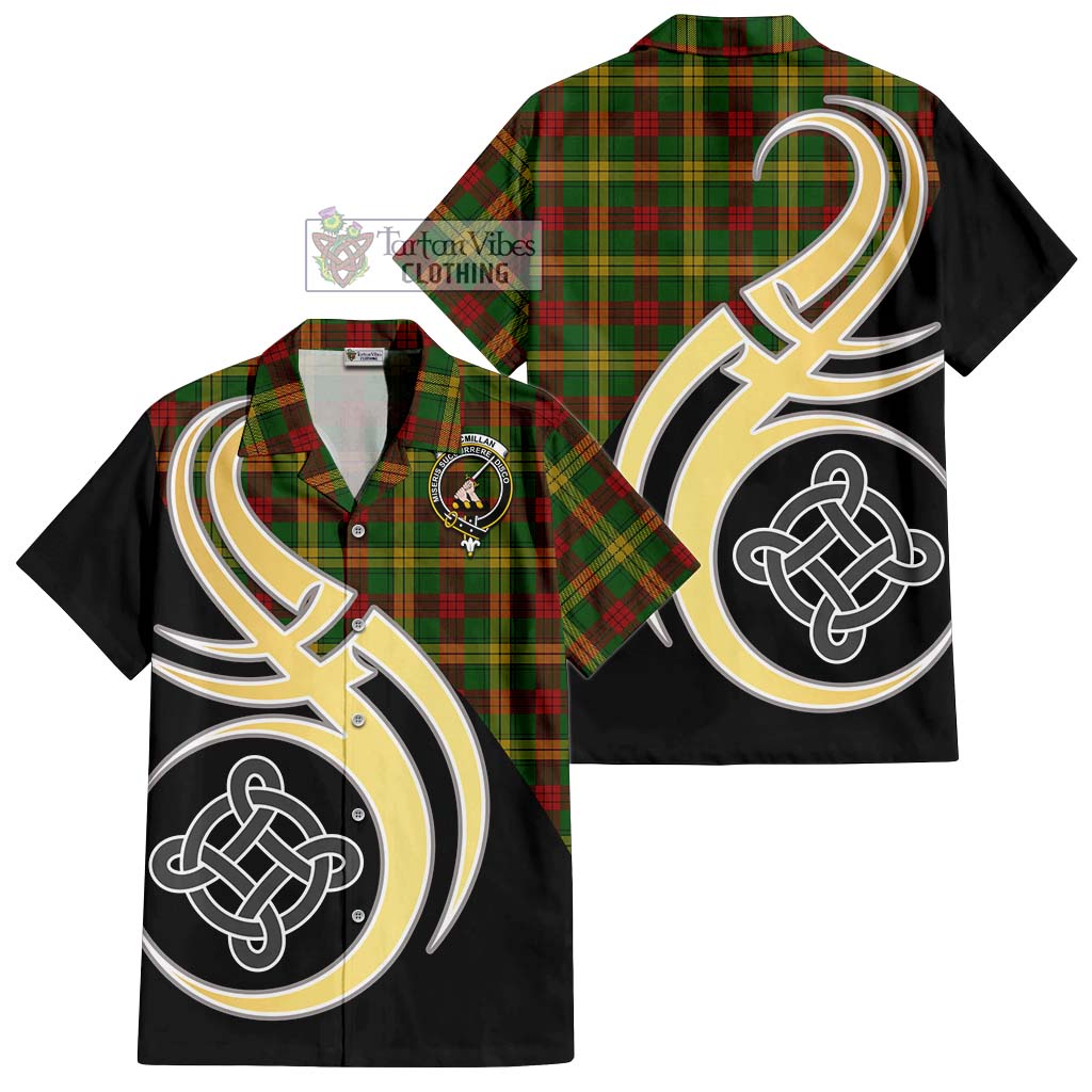 MacMillan Society of Glasgow Tartan Short Sleeve Button Shirt with Family Crest and Celtic Symbol Style - Tartan Vibes Clothing