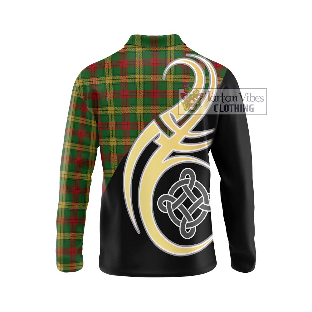 MacMillan Society of Glasgow Tartan Long Sleeve Polo Shirt with Family Crest and Celtic Symbol Style - Tartan Vibes Clothing