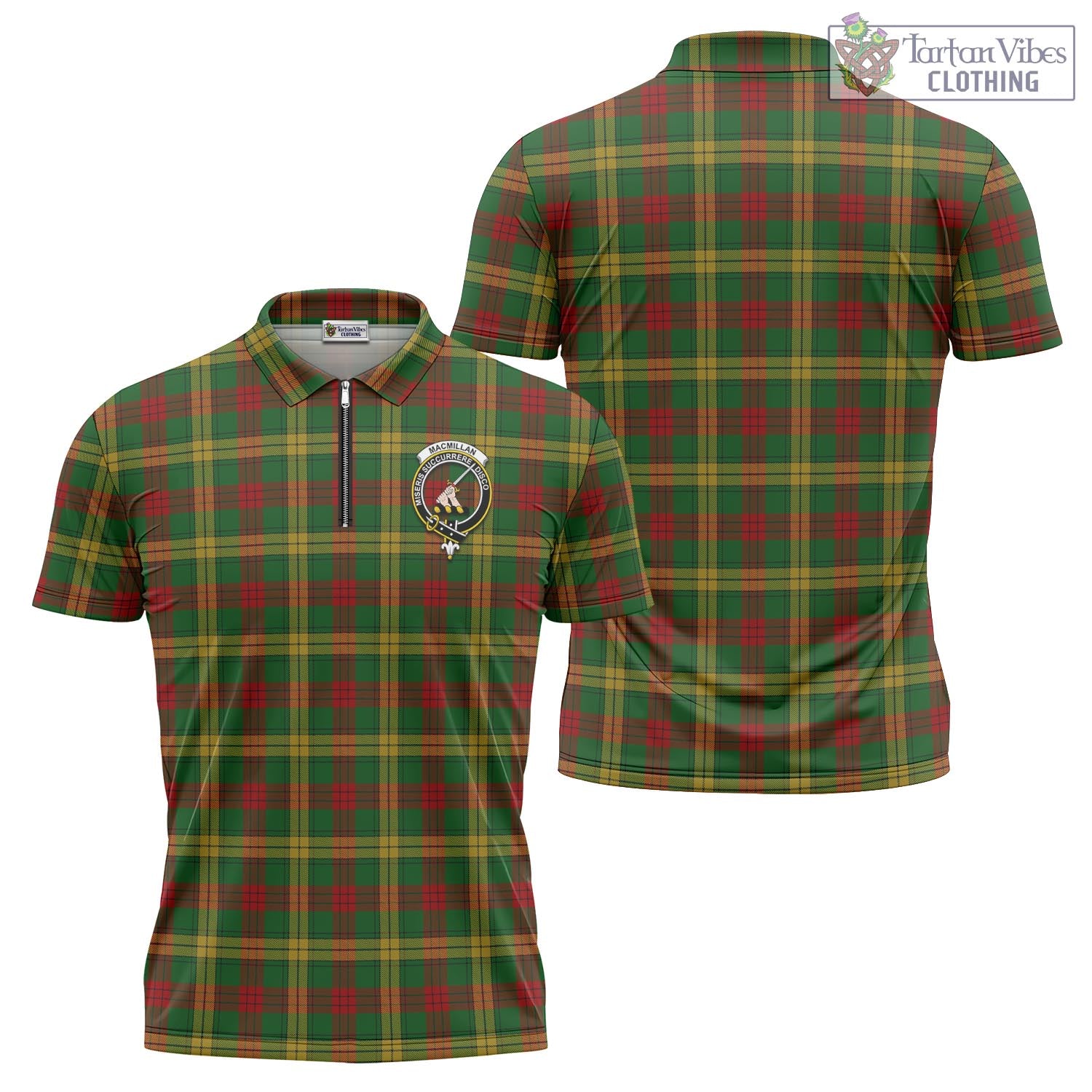 Tartan Vibes Clothing MacMillan Society of Glasgow Tartan Zipper Polo Shirt with Family Crest