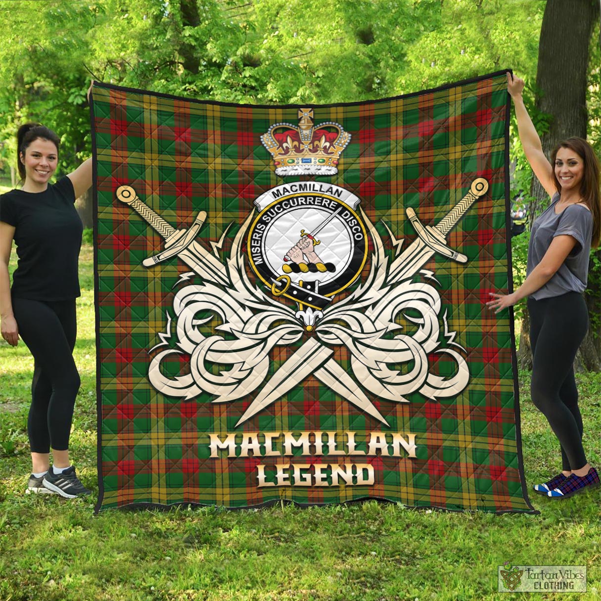 Tartan Vibes Clothing MacMillan Society of Glasgow Tartan Quilt with Clan Crest and the Golden Sword of Courageous Legacy