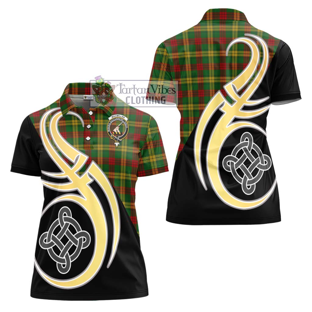 MacMillan Society of Glasgow Tartan Women's Polo Shirt with Family Crest and Celtic Symbol Style - Tartan Vibes Clothing