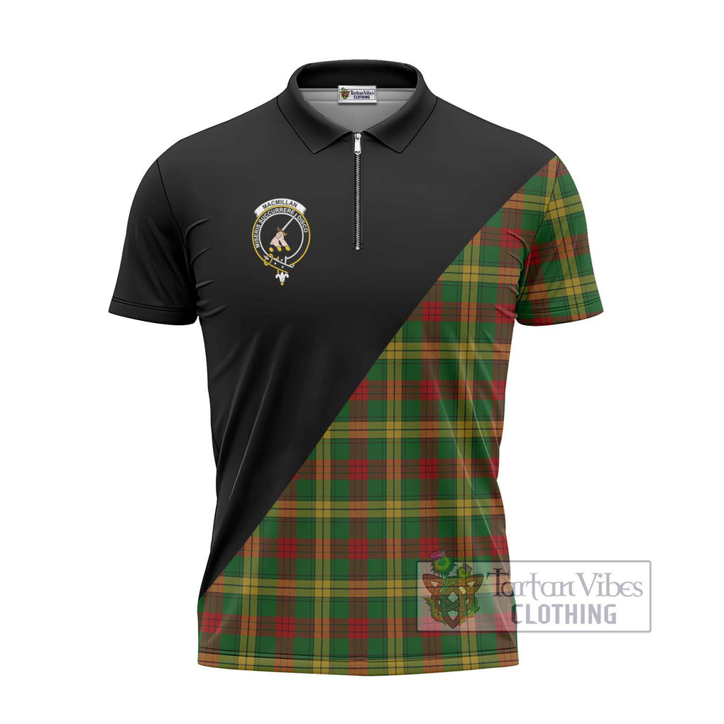 MacMillan Society of Glasgow Tartan Zipper Polo Shirt with Family Crest and Military Logo Style - Tartanvibesclothing Shop