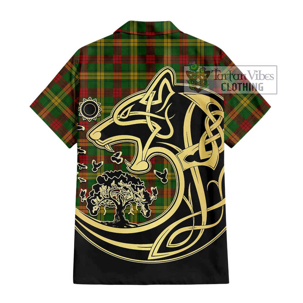 MacMillan Society of Glasgow Tartan Short Sleeve Button Shirt with Family Crest Celtic Wolf Style - Tartan Vibes Clothing