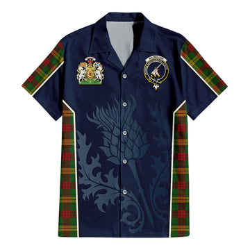 MacMillan Society of Glasgow Tartan Short Sleeve Button Up Shirt with Family Crest and Scottish Thistle Vibes Sport Style