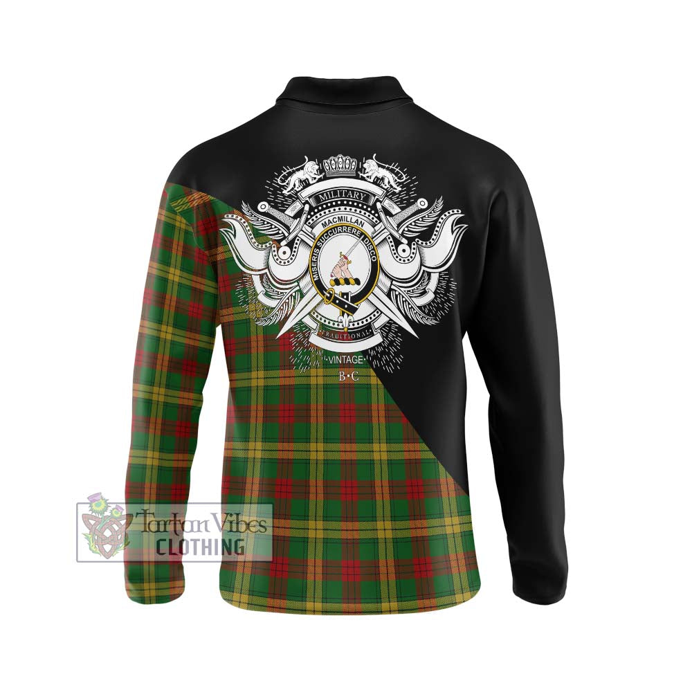 MacMillan Society of Glasgow Tartan Long Sleeve Polo Shirt with Family Crest and Military Logo Style - Tartanvibesclothing Shop