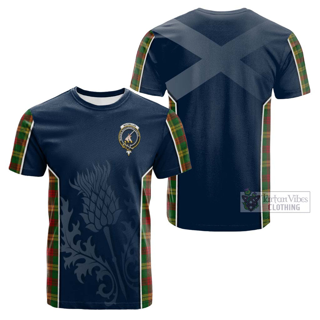 Tartan Vibes Clothing MacMillan Society of Glasgow Tartan Cotton T-shirt with Family Crest and Scottish Thistle Vibes Sport Style