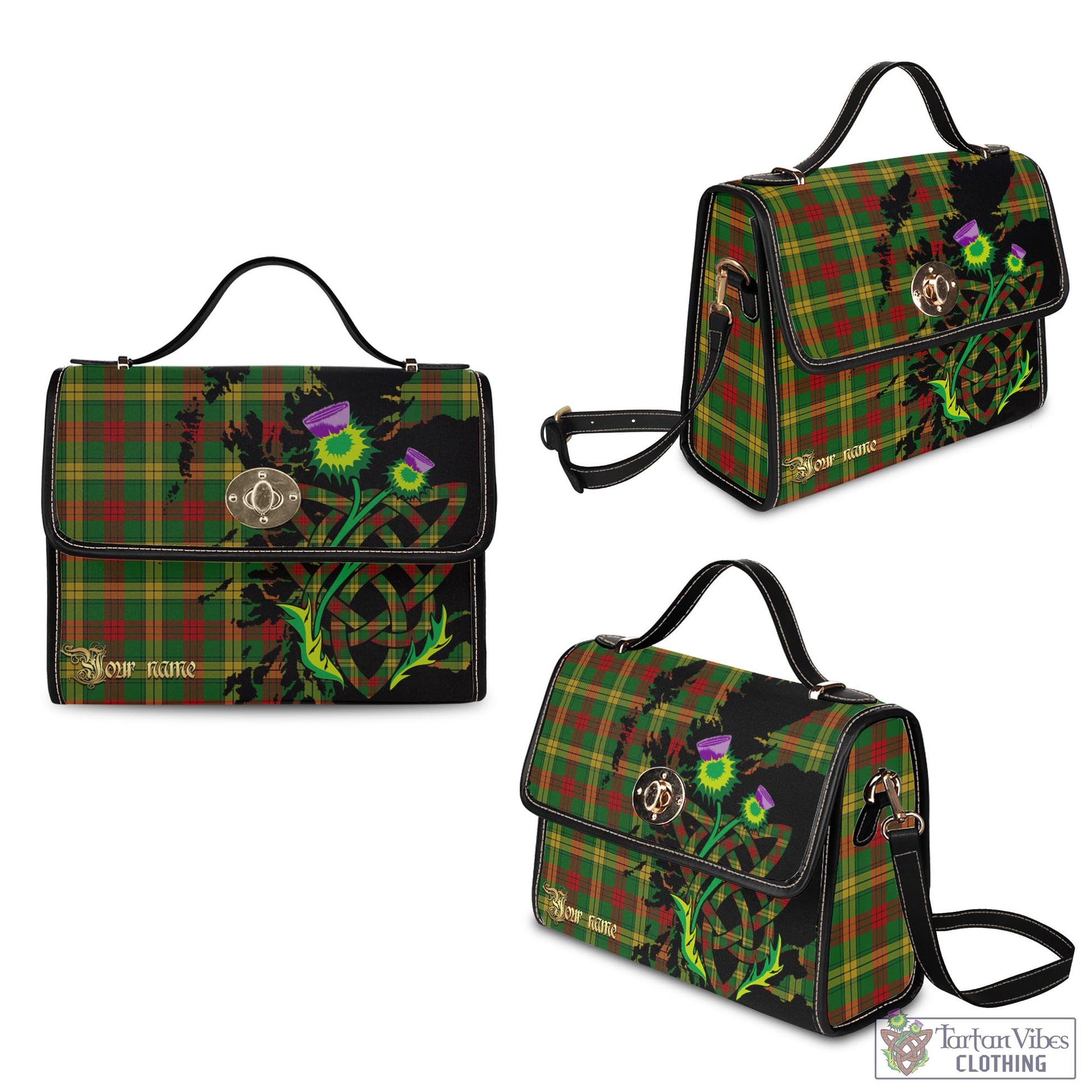 Tartan Vibes Clothing MacMillan Society of Glasgow Tartan Waterproof Canvas Bag with Scotland Map and Thistle Celtic Accents