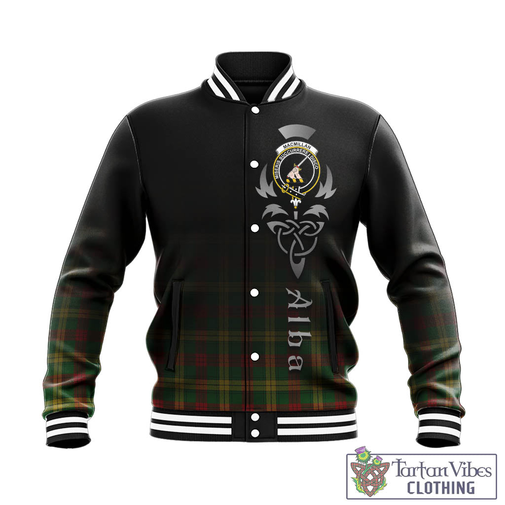 Tartan Vibes Clothing MacMillan Society of Glasgow Tartan Baseball Jacket Featuring Alba Gu Brath Family Crest Celtic Inspired