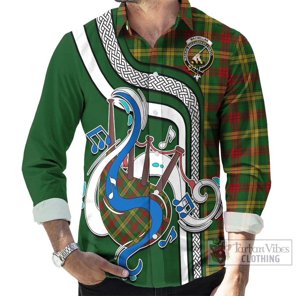 MacMillan Society of Glasgow Tartan Long Sleeve Button Shirt with Epic Bagpipe Style - Tartanvibesclothing Shop