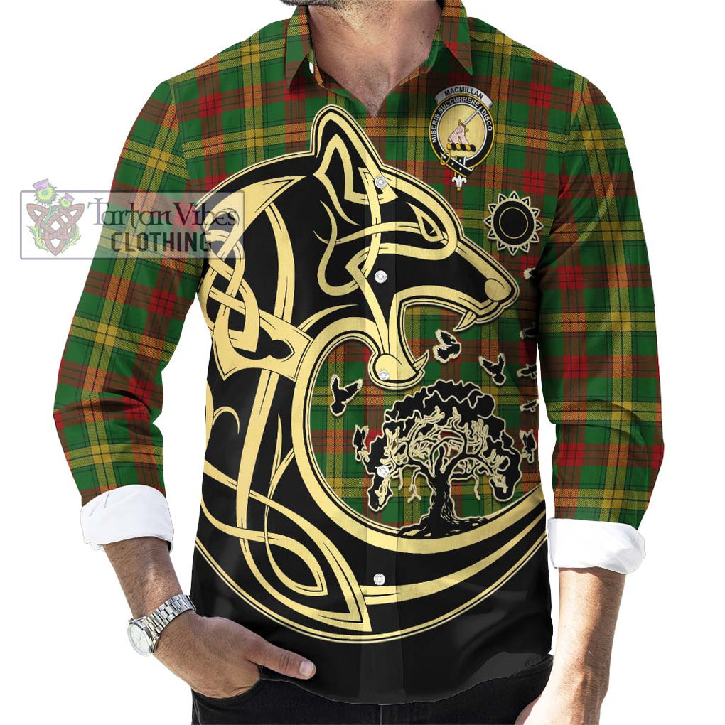 MacMillan Society of Glasgow Tartan Long Sleeve Button Shirt with Family Crest Celtic Wolf Style - Tartan Vibes Clothing