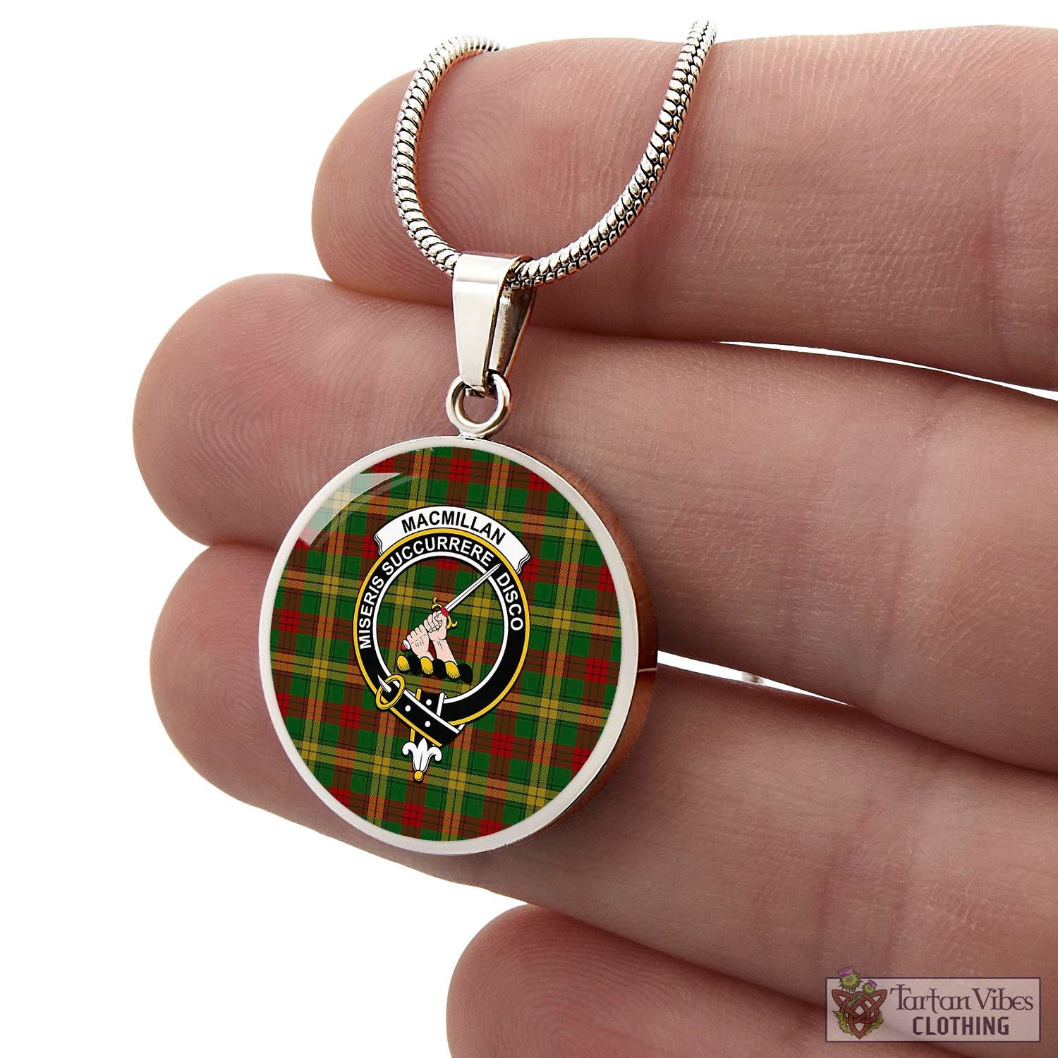 Tartan Vibes Clothing MacMillan Society of Glasgow Tartan Circle Necklace with Family Crest