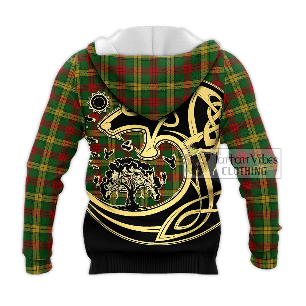 MacMillan Society of Glasgow Tartan Knitted Hoodie with Family Crest Celtic Wolf Style - Tartan Vibes Clothing