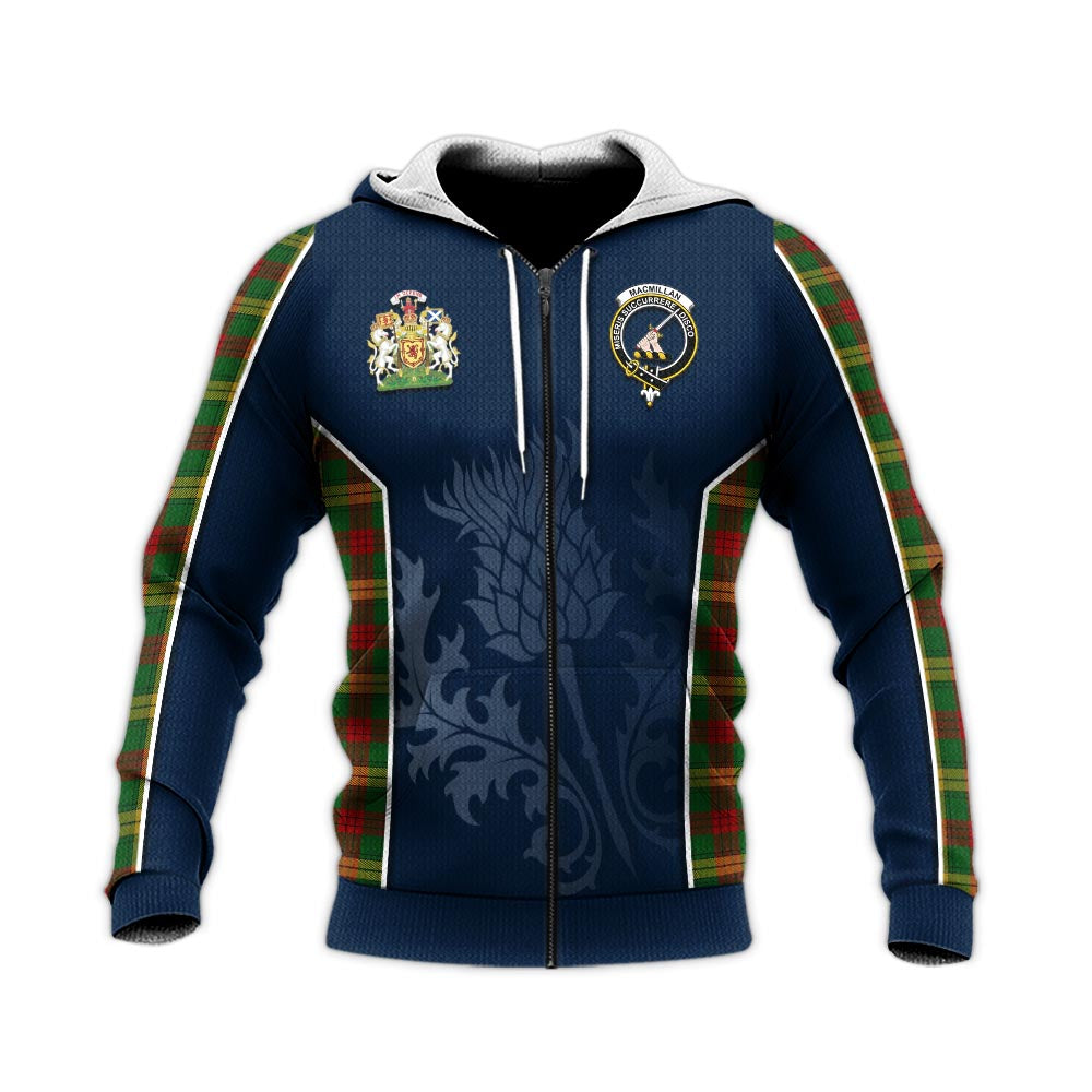 Tartan Vibes Clothing MacMillan Society of Glasgow Tartan Knitted Hoodie with Family Crest and Scottish Thistle Vibes Sport Style