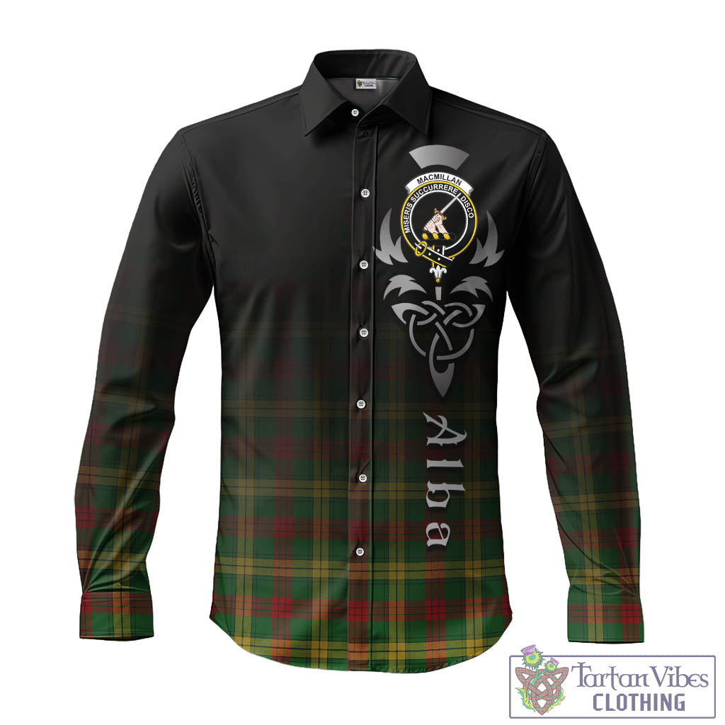 Tartan Vibes Clothing MacMillan Society of Glasgow Tartan Long Sleeve Button Up Featuring Alba Gu Brath Family Crest Celtic Inspired