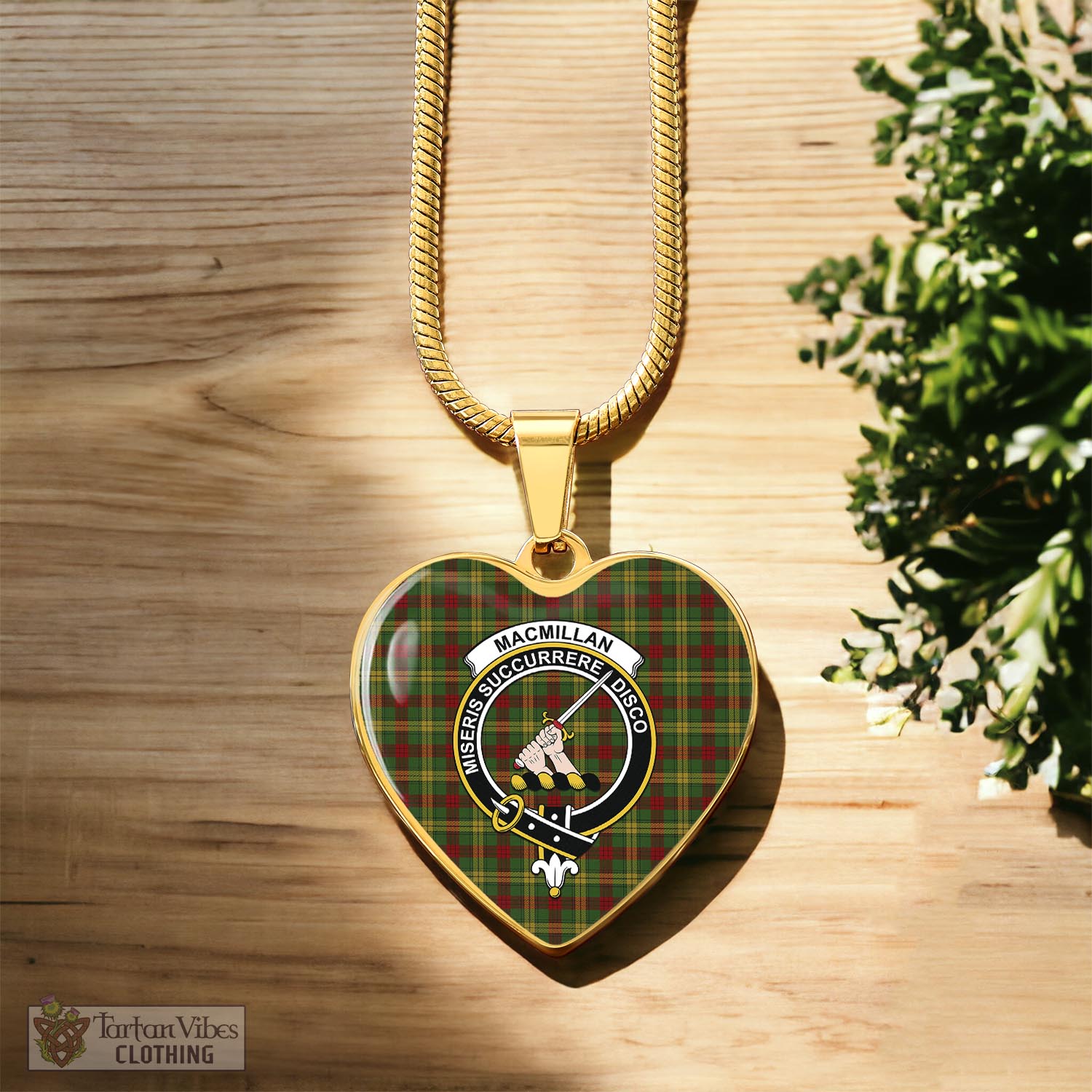 Tartan Vibes Clothing MacMillan Society of Glasgow Tartan Heart Necklace with Family Crest