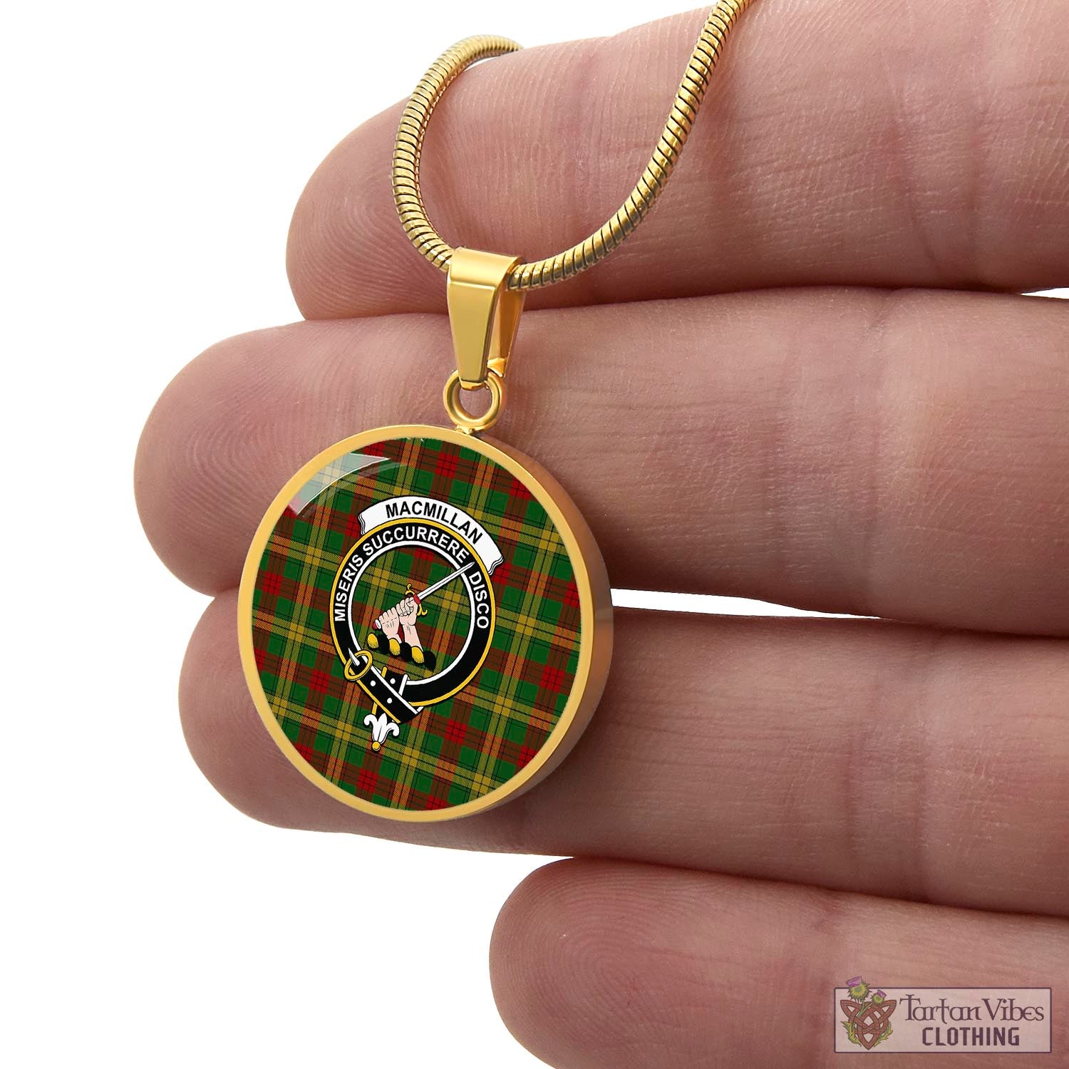 Tartan Vibes Clothing MacMillan Society of Glasgow Tartan Circle Necklace with Family Crest