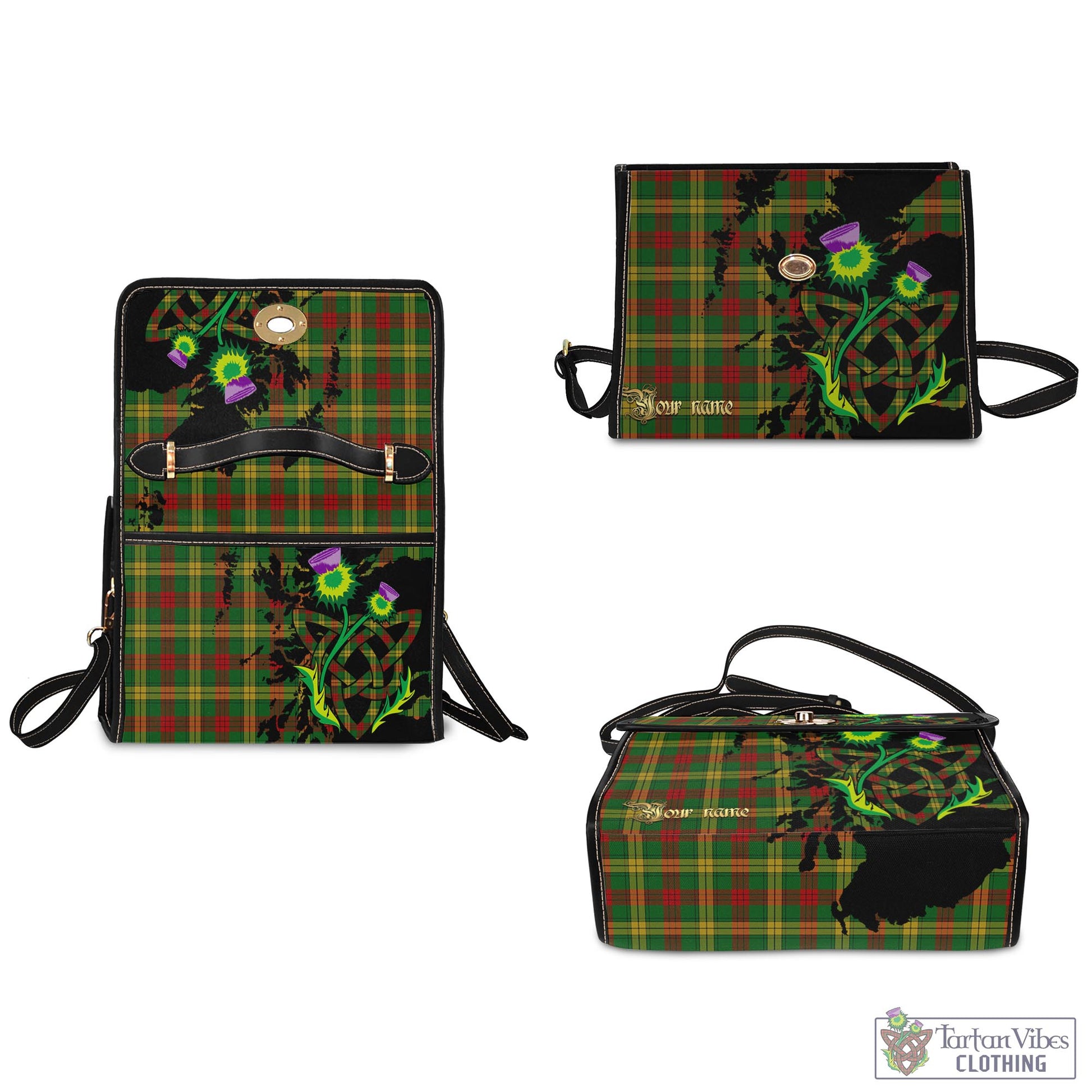 Tartan Vibes Clothing MacMillan Society of Glasgow Tartan Waterproof Canvas Bag with Scotland Map and Thistle Celtic Accents