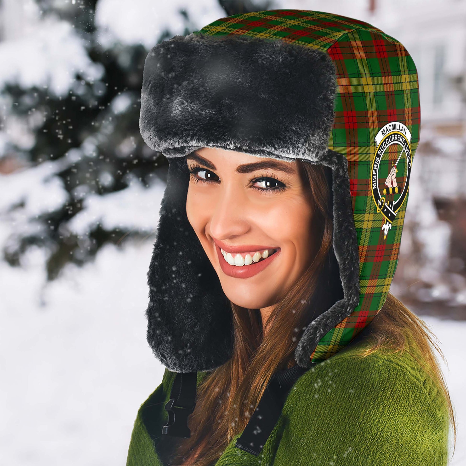 MacMillan Society of Glasgow Tartan Winter Trapper Hat with Family Crest - Tartanvibesclothing