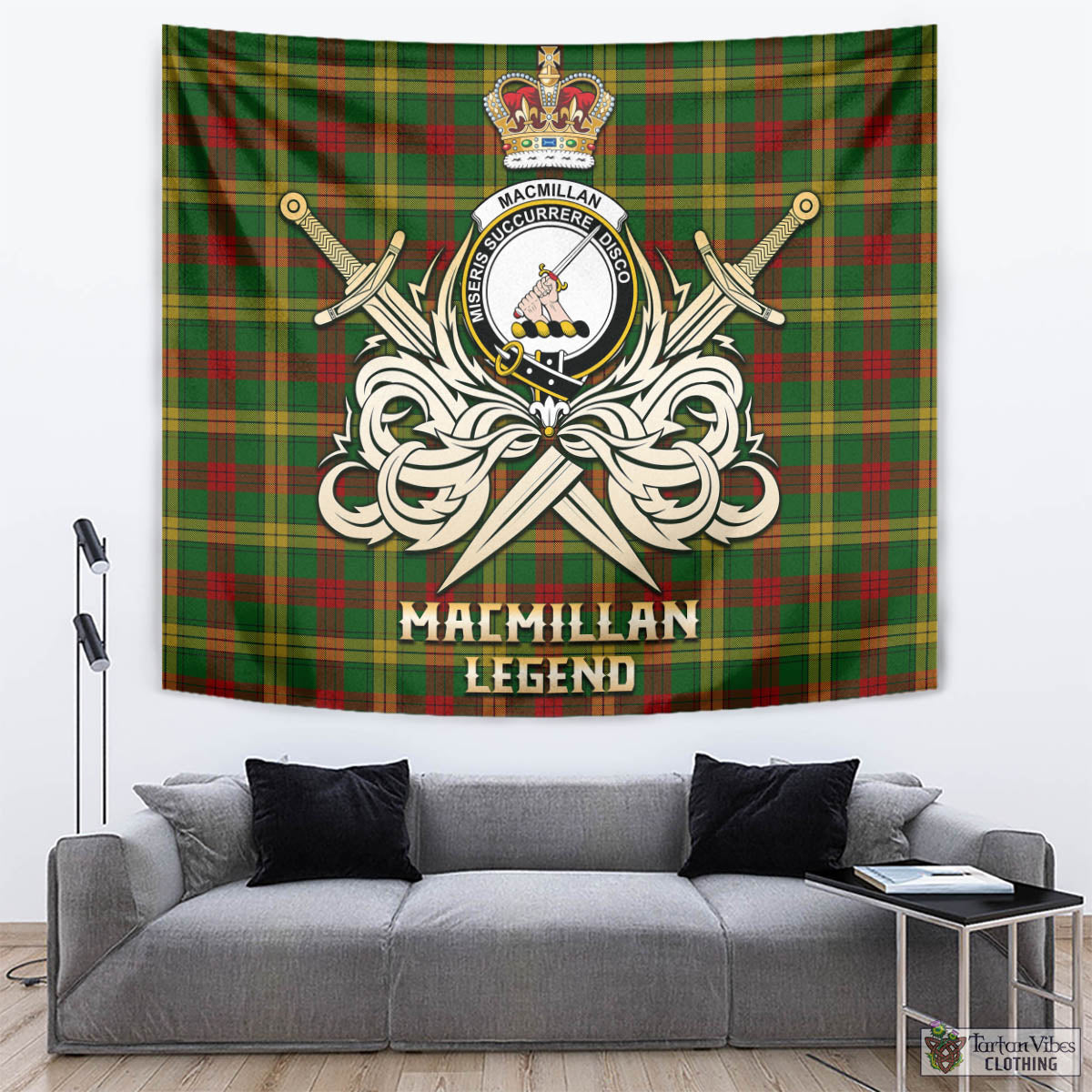 Tartan Vibes Clothing MacMillan Society of Glasgow Tartan Tapestry with Clan Crest and the Golden Sword of Courageous Legacy