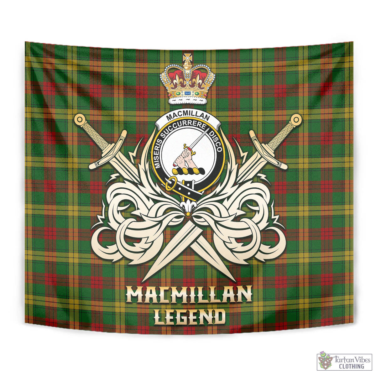 Tartan Vibes Clothing MacMillan Society of Glasgow Tartan Tapestry with Clan Crest and the Golden Sword of Courageous Legacy