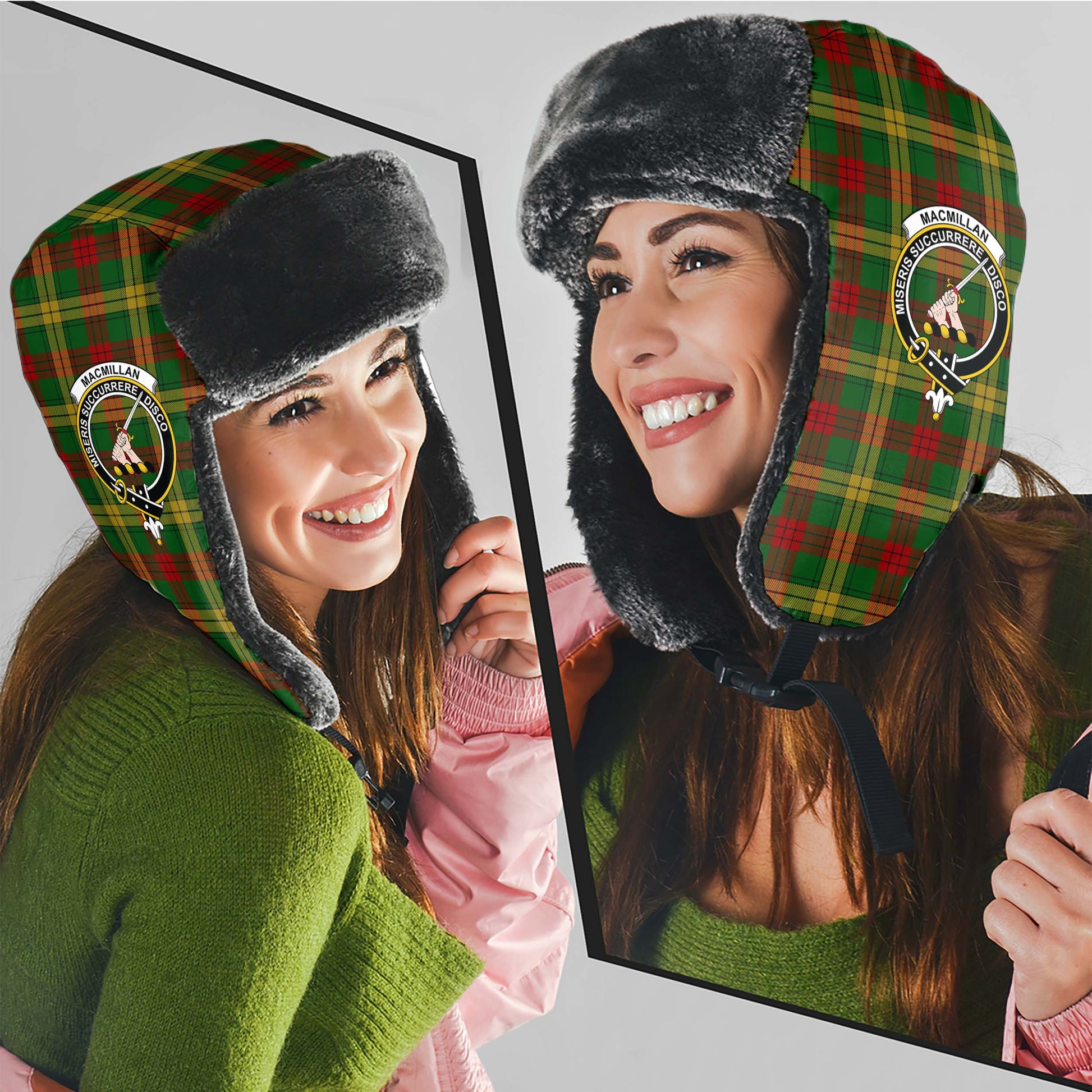 MacMillan Society of Glasgow Tartan Winter Trapper Hat with Family Crest - Tartanvibesclothing