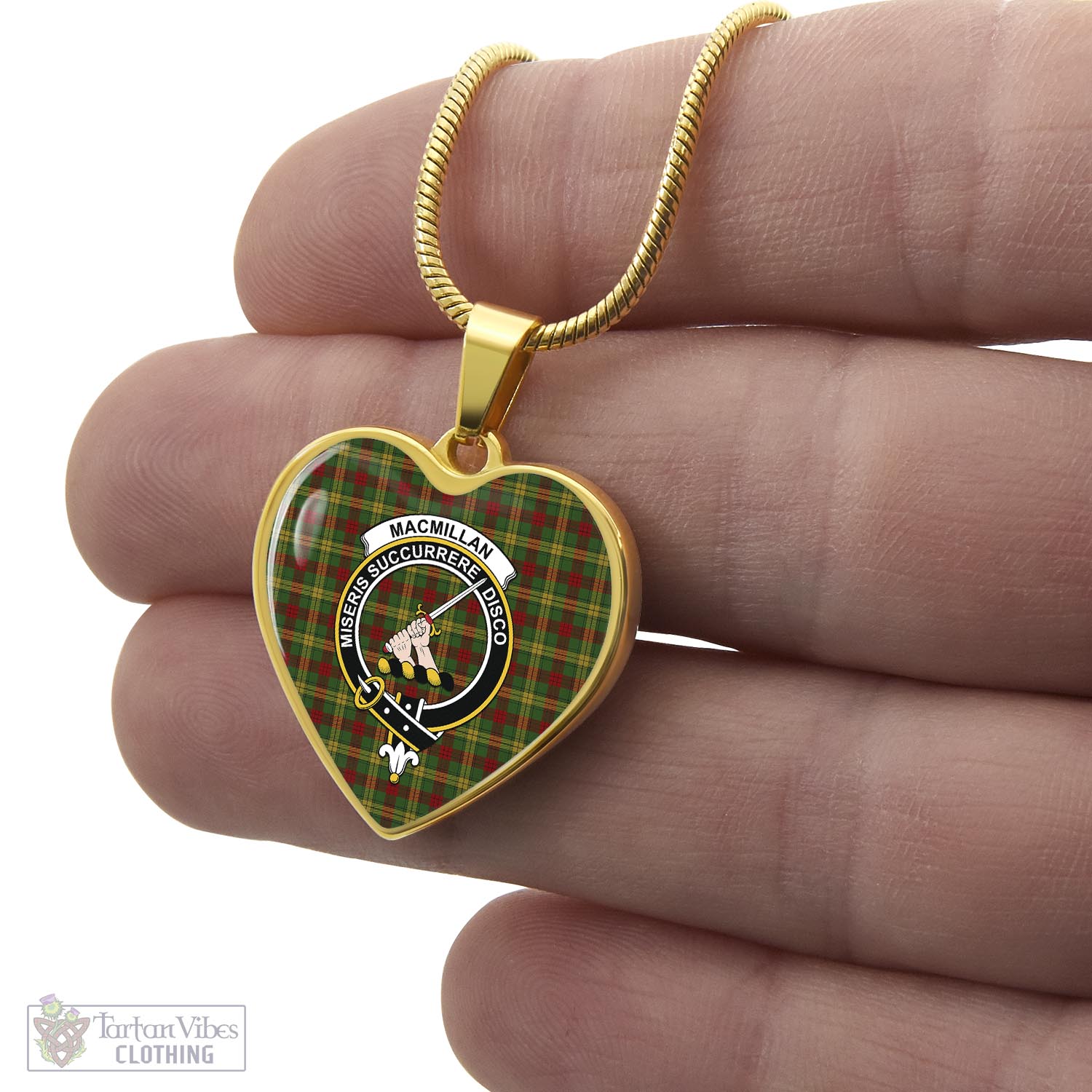 Tartan Vibes Clothing MacMillan Society of Glasgow Tartan Heart Necklace with Family Crest