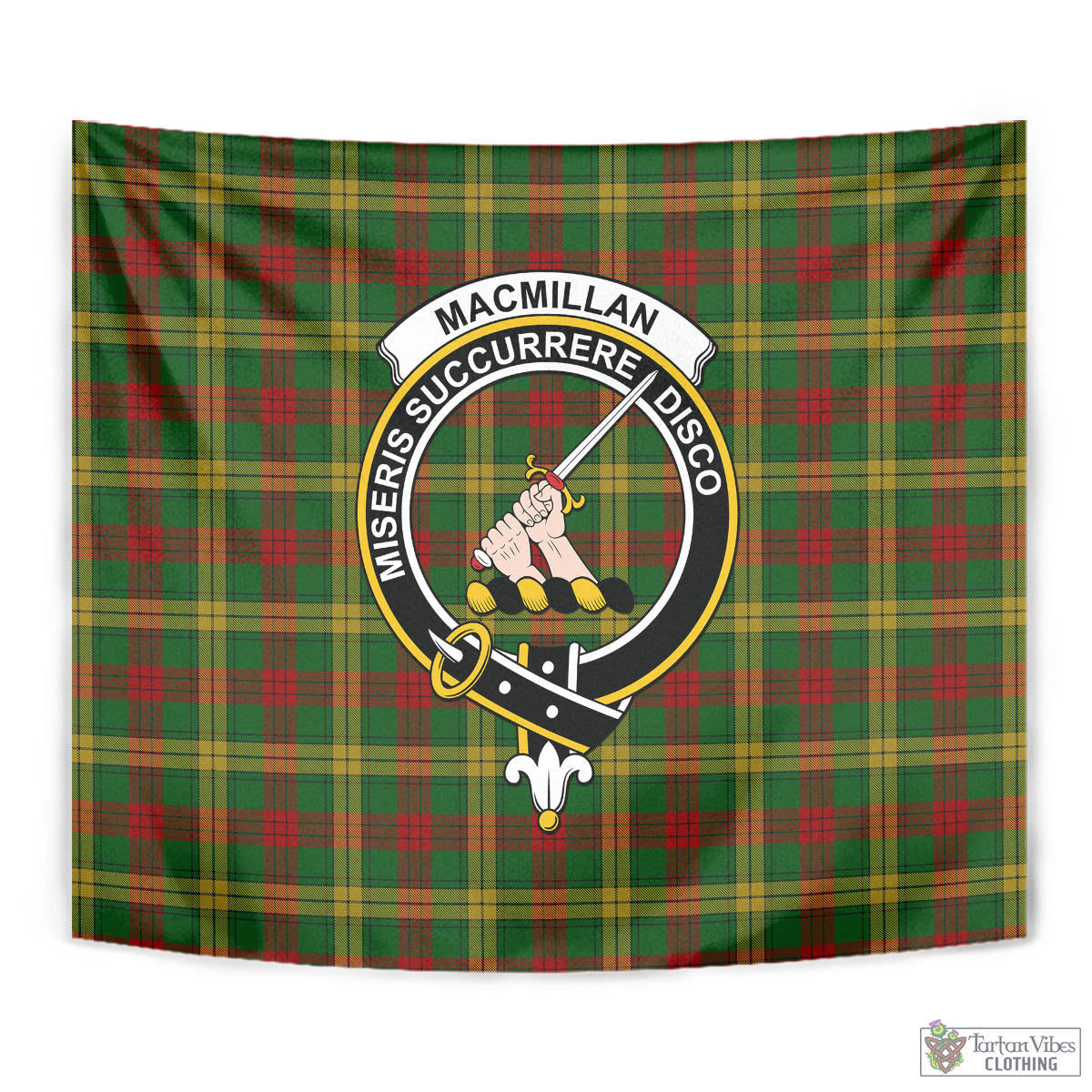 Tartan Vibes Clothing MacMillan Society of Glasgow Tartan Tapestry Wall Hanging and Home Decor for Room with Family Crest