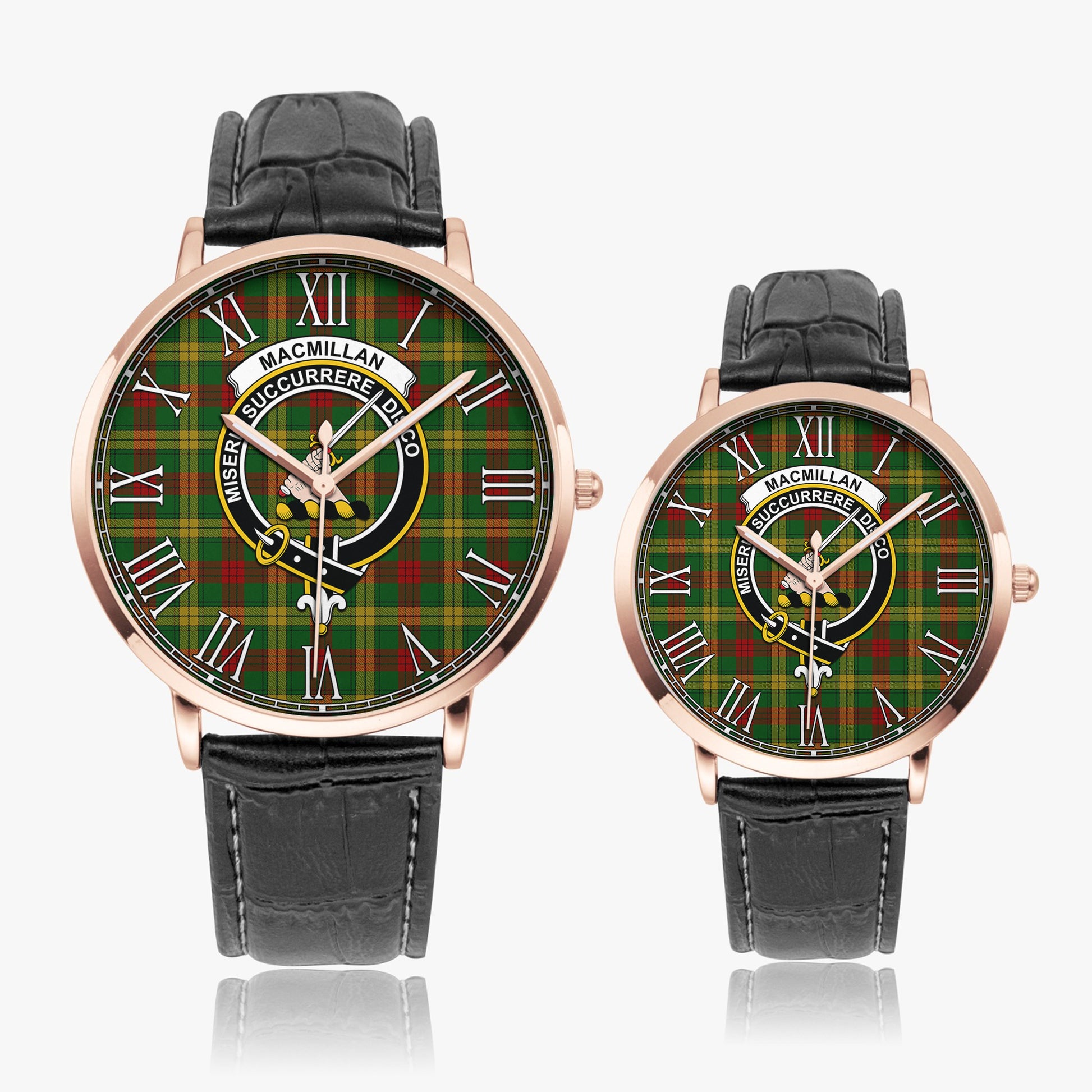 MacMillan Society of Glasgow Tartan Family Crest Leather Strap Quartz Watch - Tartanvibesclothing