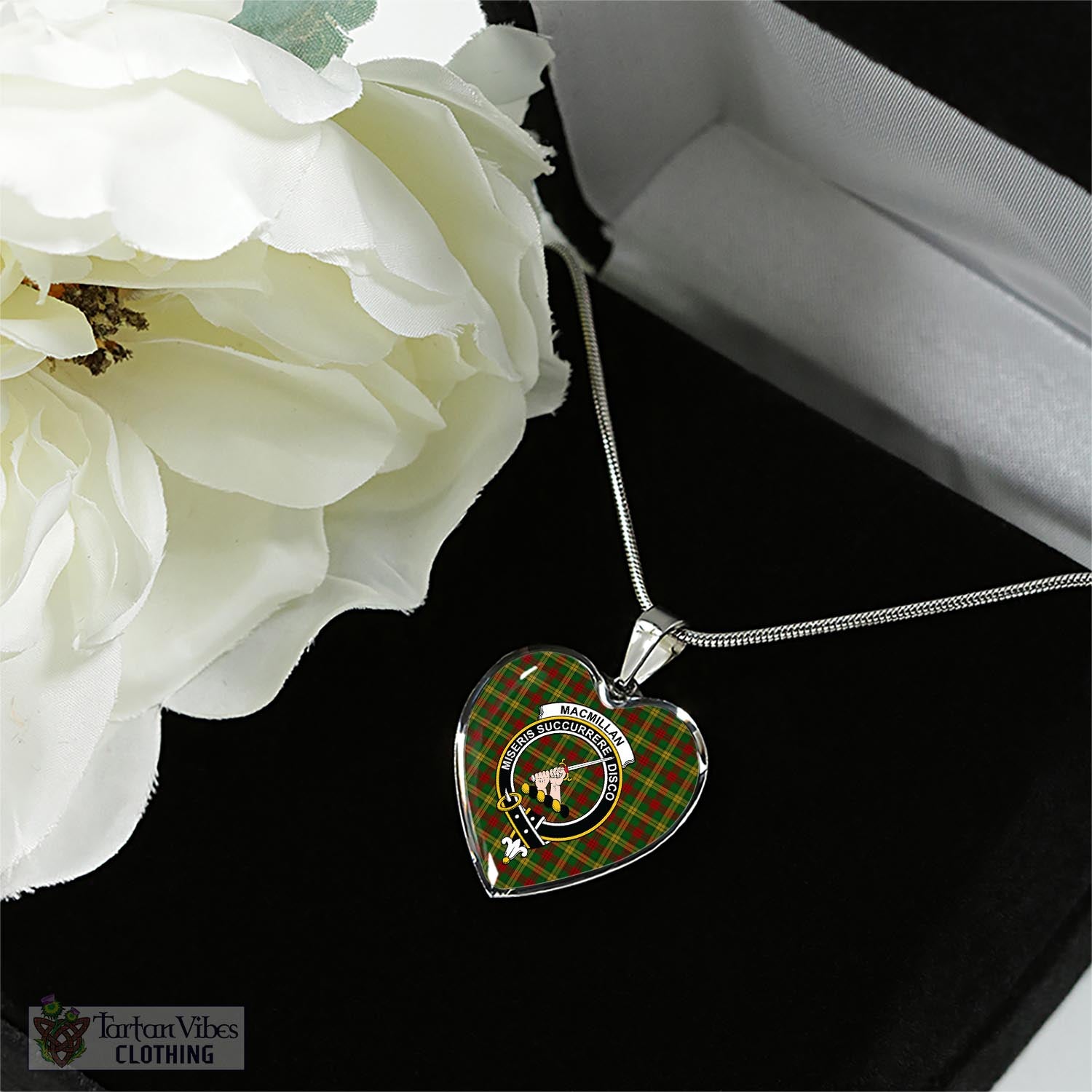 Tartan Vibes Clothing MacMillan Society of Glasgow Tartan Heart Necklace with Family Crest