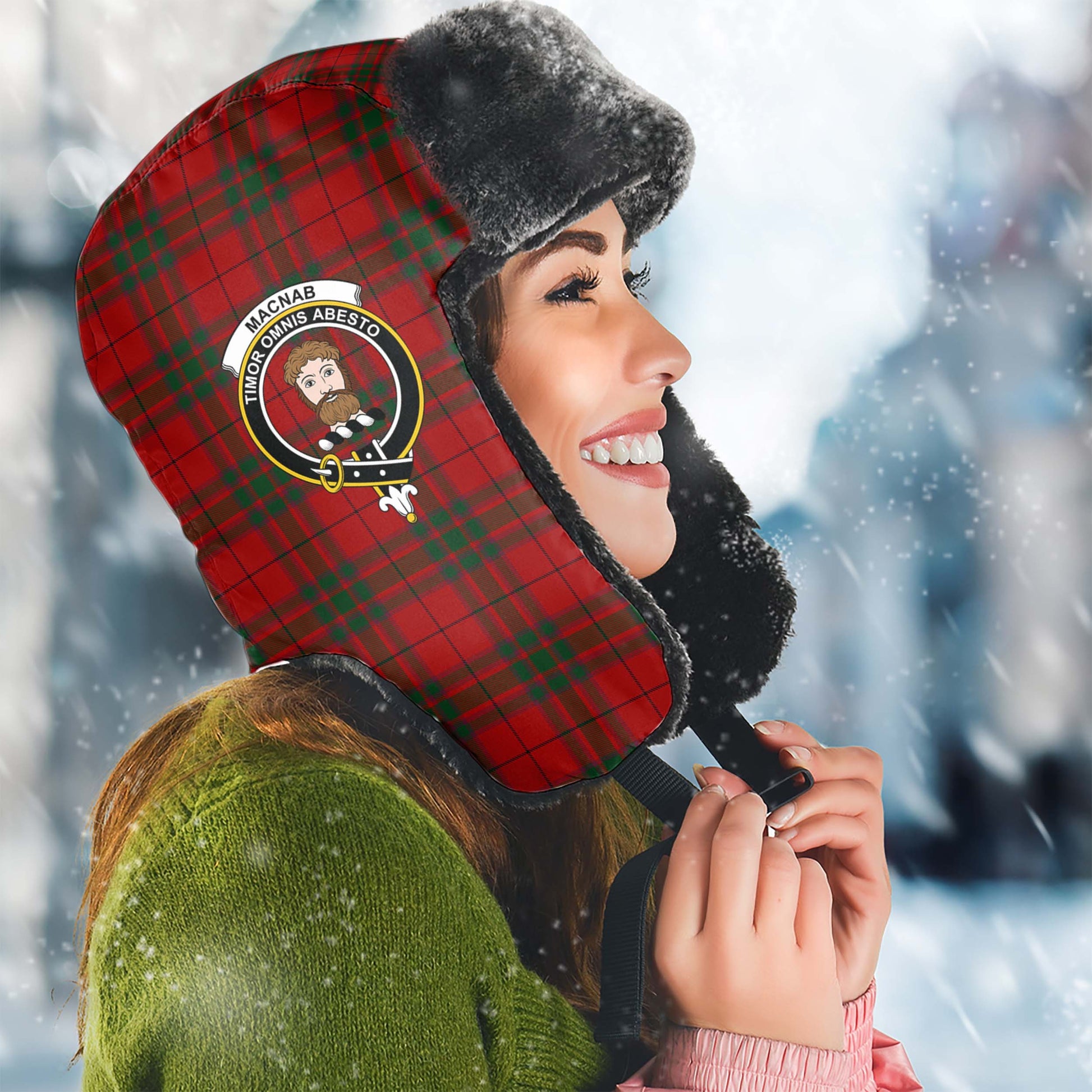 MacNab Tartan Winter Trapper Hat with Family Crest Winter Trapper Hat Universal Fit Circumference 22.8in (58cm) - Tartanvibesclothing