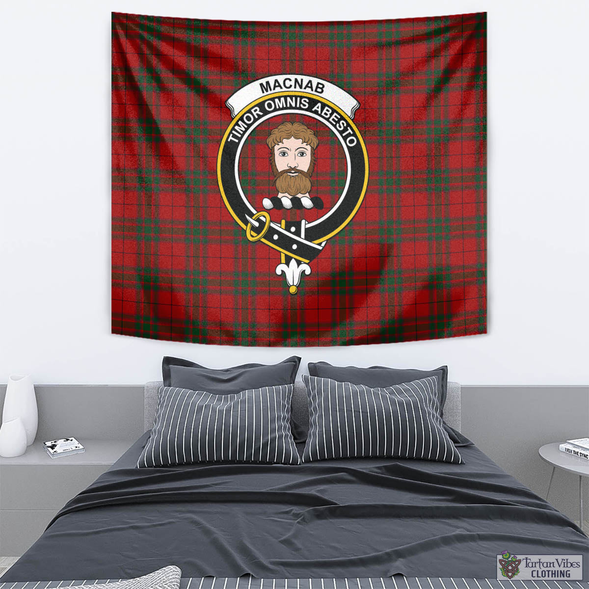 Tartan Vibes Clothing MacNab Tartan Tapestry Wall Hanging and Home Decor for Room with Family Crest