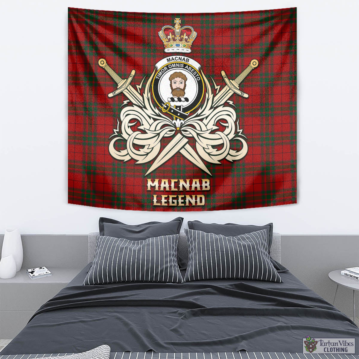 Tartan Vibes Clothing MacNab Tartan Tapestry with Clan Crest and the Golden Sword of Courageous Legacy