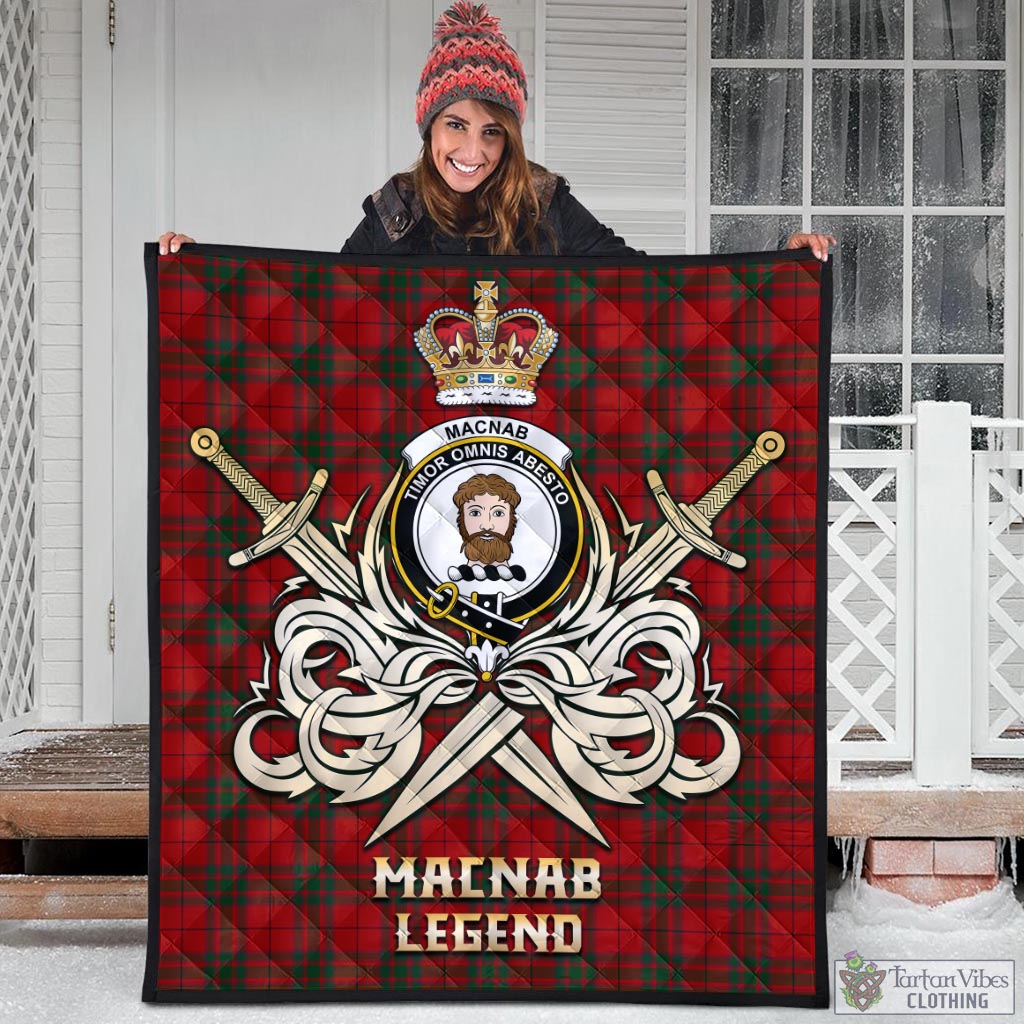 Tartan Vibes Clothing MacNab Tartan Quilt with Clan Crest and the Golden Sword of Courageous Legacy