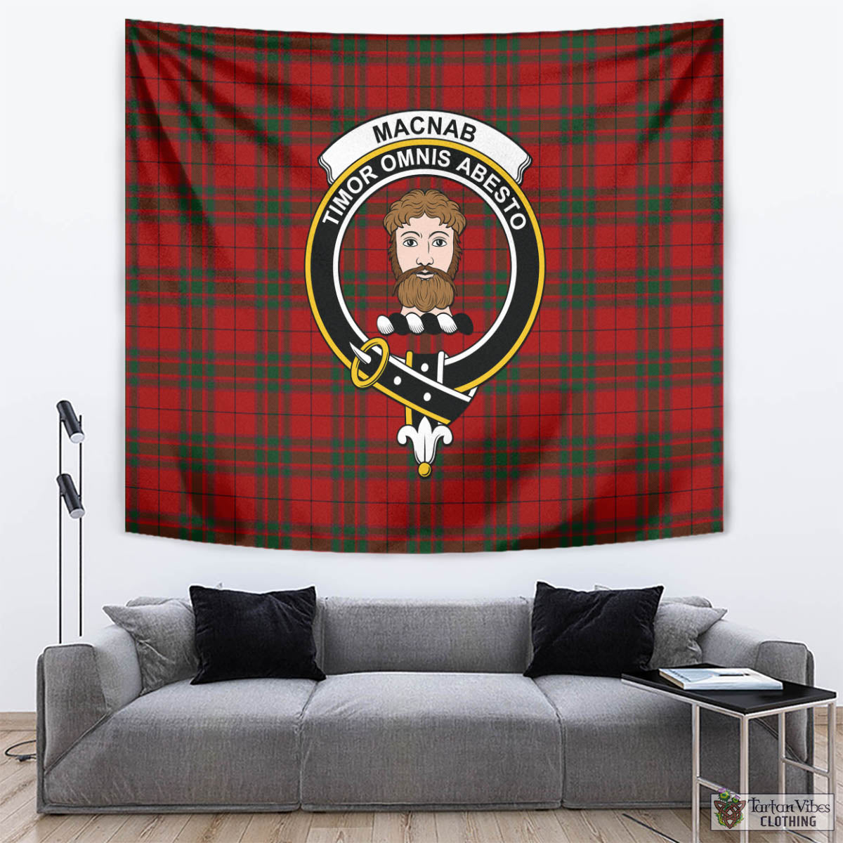 Tartan Vibes Clothing MacNab Tartan Tapestry Wall Hanging and Home Decor for Room with Family Crest