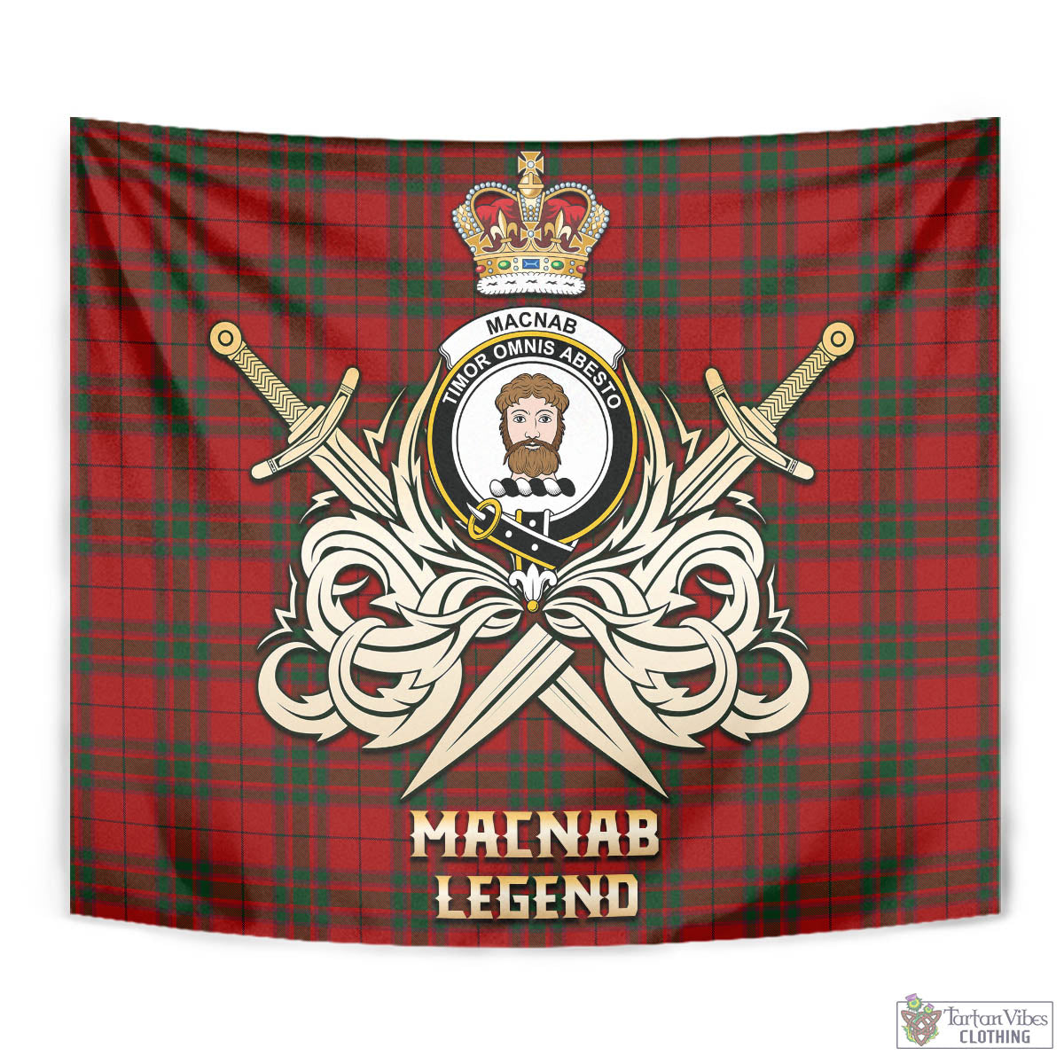 Tartan Vibes Clothing MacNab Tartan Tapestry with Clan Crest and the Golden Sword of Courageous Legacy