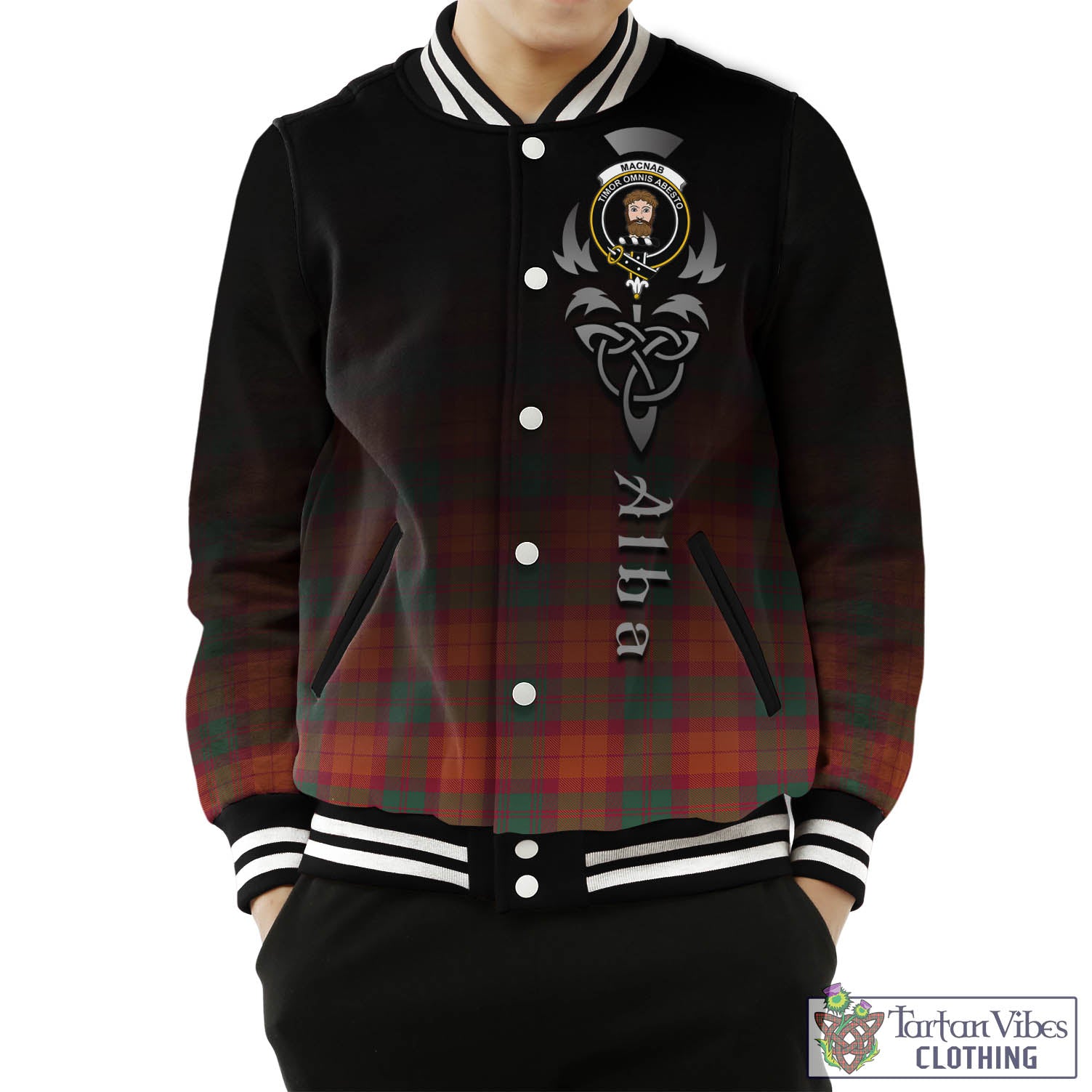 Tartan Vibes Clothing MacNab Ancient Tartan Baseball Jacket Featuring Alba Gu Brath Family Crest Celtic Inspired