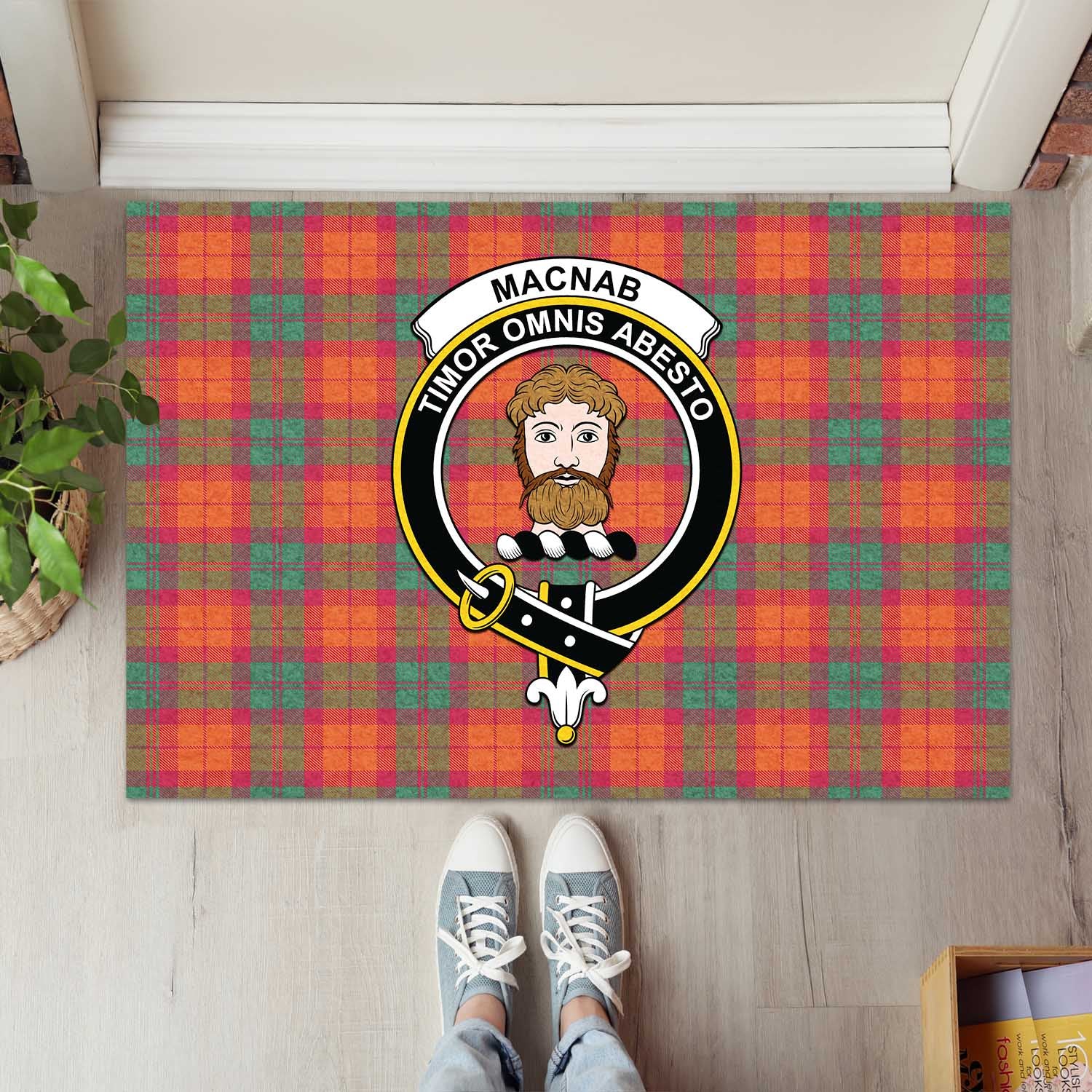 MacNab Ancient Tartan Door Mat with Family Crest - Tartanvibesclothing