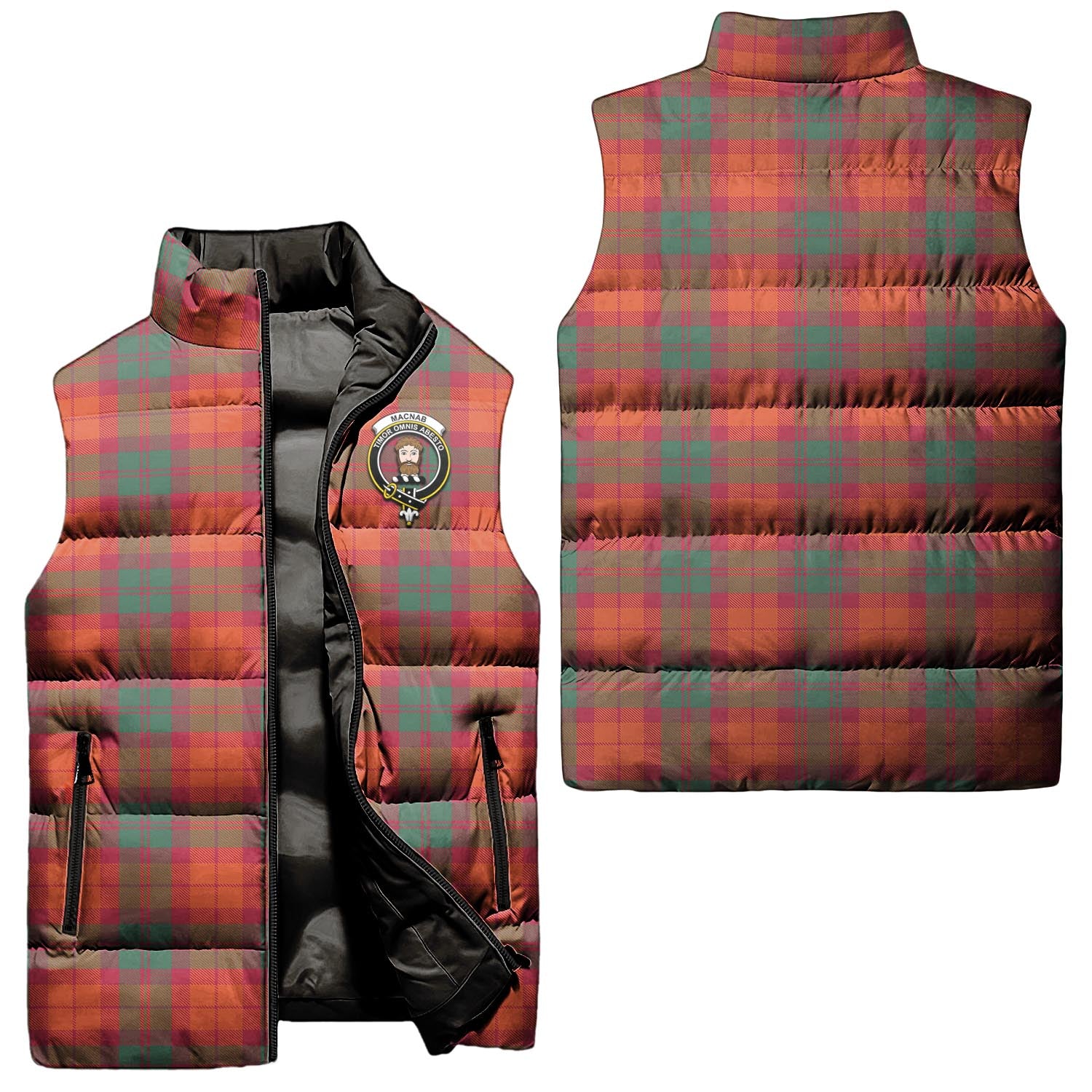 MacNab Ancient Tartan Sleeveless Puffer Jacket with Family Crest Unisex - Tartanvibesclothing