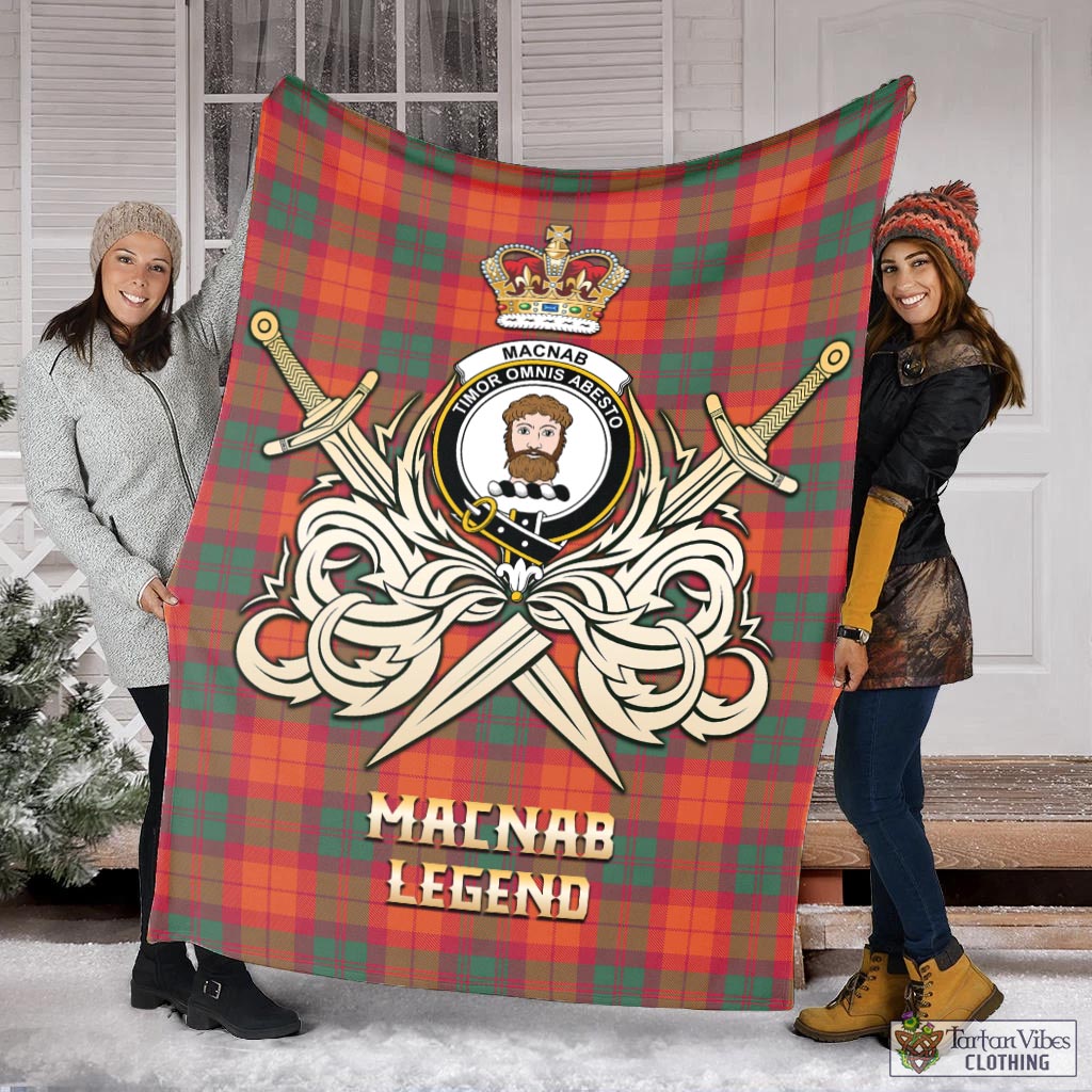 Tartan Vibes Clothing MacNab Ancient Tartan Blanket with Clan Crest and the Golden Sword of Courageous Legacy