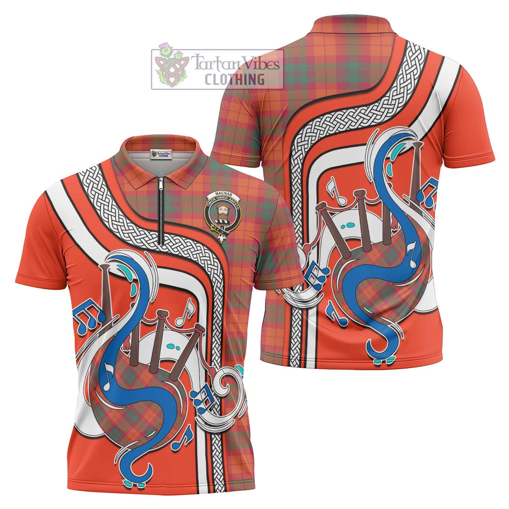 MacNab Ancient Tartan Zipper Polo Shirt with Epic Bagpipe Style Unisex - Tartanvibesclothing Shop