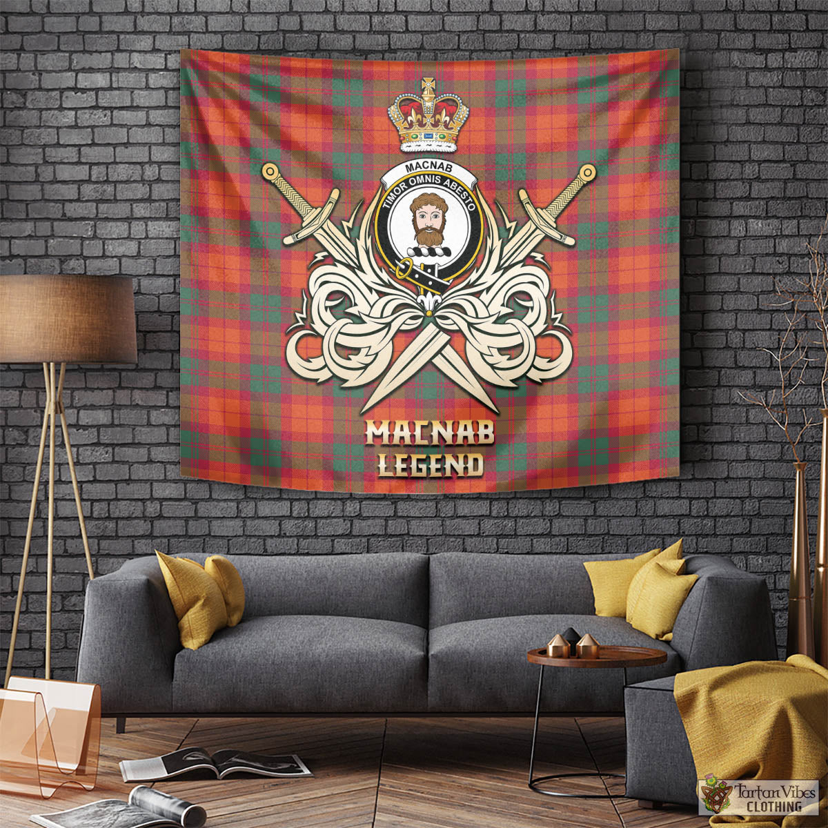 Tartan Vibes Clothing MacNab Ancient Tartan Tapestry with Clan Crest and the Golden Sword of Courageous Legacy